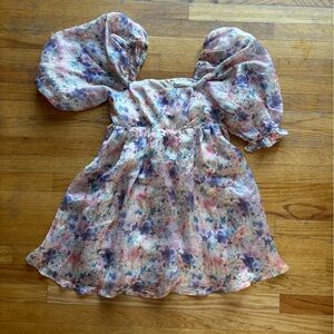 Storia pastel floral mini dress with puff sleeves